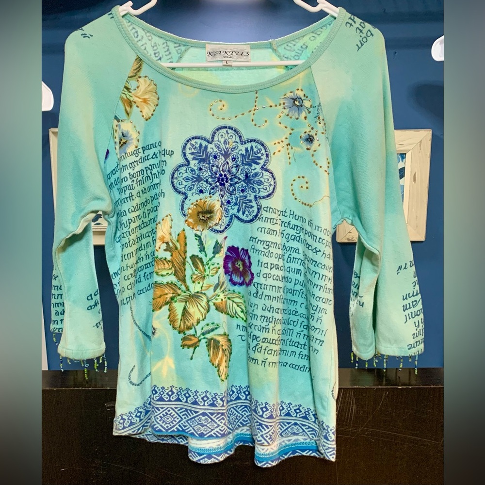 Kaktus Green Graphic Embellished Blouse